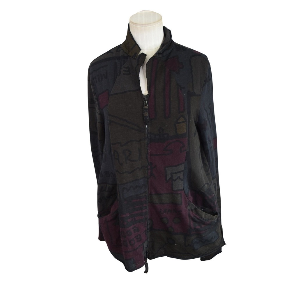Rundholz Black Label Jacket Small Black Graphic Deconstructed Zip Lagenlook
